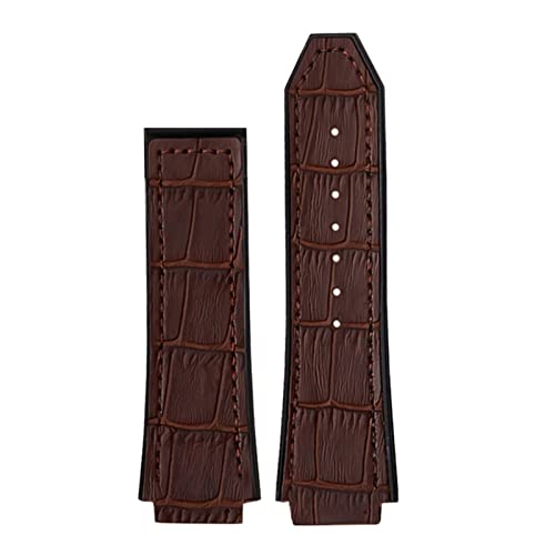 ZUC 25 * 19mm Echtes Kuh-Leder-Gummi-Armband für Hublot. Classic Fusion Universe Big Bang Series Männer Gürteluhr Band Schmetterling Buckl (Color : Brown no buckle, Size : 26-19mm) von ZUC