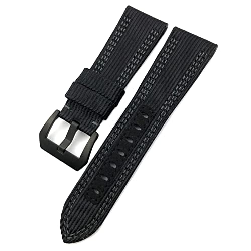 ZUC 26mm Hochwertige Nylon-Leinwand-Kuh-Leder-Uhr-Armband Für Panerai Pam985 Tauchblock-Luminor-Zubehör-Armband (Color : Black Black clasp, Size : 26mm) von ZUC