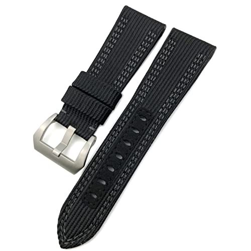 ZUC 26mm Hochwertige Nylon-Leinwand-Kuh-Leder-Uhr-Armband Für Panerai Pam985 Tauchblock-Luminor-Zubehör-Armband (Color : Black Silver clasp, Size : 26mm) von ZUC