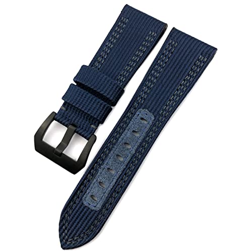 ZUC 26mm Hochwertige Nylon-Leinwand-Kuh-Leder-Uhr-Armband Für Panerai Pam985 Tauchblock-Luminor-Zubehör-Armband (Color : Blue black clasp, Size : 26mm) von ZUC