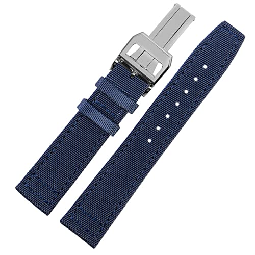 ZUC Für IWC Pilot Spitfire Timezone TopGun Strap Green Black Belts Armbanduhrenbänder 20 mm 21 mm 22 mm Nylon Canvas Fabric Uhrenarmband(Blue silver,22mm) von ZUC