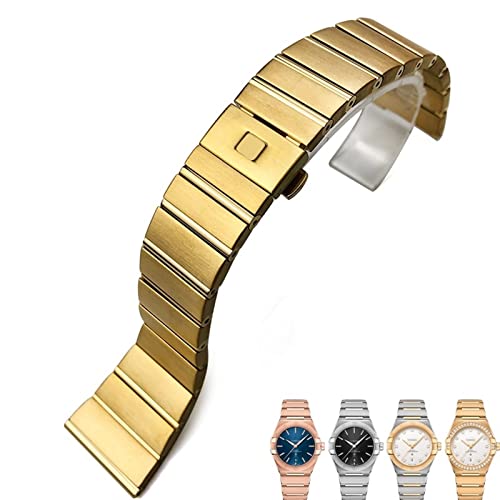 ZUC Für Omega Double Eagle Constellation Seamaster Armband Edelstahl Uhrenarmbänder Faltschließe 15mm 17mm 18mm 23mm 25mm Uhrenarmband(Gold,25mm-9.5mm) von ZUC