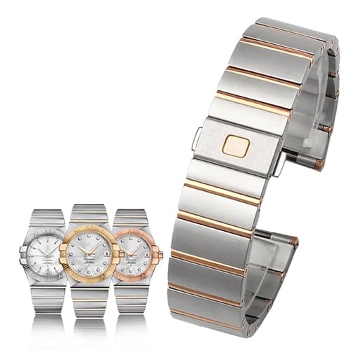 ZUC Für Omega Steel Strap Constellation Double Eagle Series Stahlarmband Herren Damen Uhrenkette 17mm 23mm 25mm(Silver rosegold,25mm) von ZUC