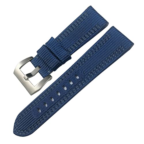 ZUC Für Panerai Submersible Luminor PAM Canvas Leder Sport Uhrenarmband 24mm 26mm Nylon Stoff Uhrenarmbänder Geschenk Werkzeuge(Blue Gray Silver,24mm) von ZUC