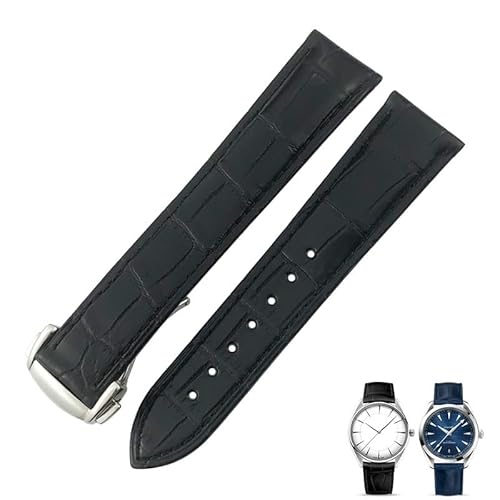 ZUC Krokodilleder-Uhrenarmband, passend für Omega De Ville Seamaster Constellation 18 mm, 19 mm, 20 mm, 21 mm, 22 mm, echtes Alligatorlederarmband(Black silver,19mm) von ZUC