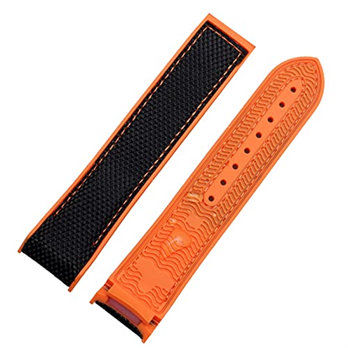 ZUC Nylon-Gummi-Armband für Omega Herren Faltschließe Armband Uhrenzubehör Silikon-Uhrenarmband Kette (Color : Orange Band, Size : 20mm) von ZUC