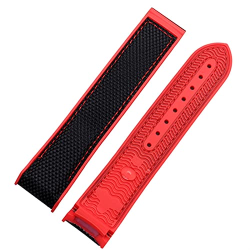 ZUC Nylon-Gummi-Armband für Omega Herren Faltschließe Armband Uhrenzubehör Silikon-Uhrenarmband Kette (Color : Red Band, Size : 22mm) von ZUC