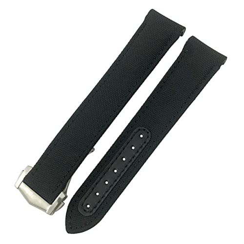 ZUC Nylon Watchband 19mm 20 Mm 21 Mm Pass Für Omega Seamaster Diver 300 AT150 Planet Ozean Gebogenes Ende Blaues Leinwand Stoff Uhrengurt (Color : Black black, Size : 21mm) von ZUC