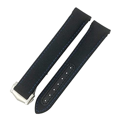 ZUC Nylon Watchband 19mm 20 Mm 21 Mm Pass Für Omega Seamaster Diver 300 AT150 Planet Ozean Gebogenes Ende Blaues Leinwand Stoff Uhrengurt (Color : Black blue, Size : 19mm) von ZUC