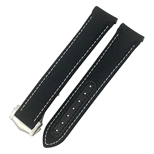 ZUC Nylon Watchband 19mm 20 Mm 21 Mm Pass Für Omega Seamaster Diver 300 AT150 Planet Ozean Gebogenes Ende Blaues Leinwand Stoff Uhrengurt (Color : Black white, Size : 20mm) von ZUC