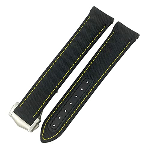 ZUC Nylon Watchband 19mm 20 Mm 21 Mm Pass Für Omega Seamaster Diver 300 AT150 Planet Ozean Gebogenes Ende Blaues Leinwand Stoff Uhrengurt (Color : Black yellow, Size : 20mm) von ZUC