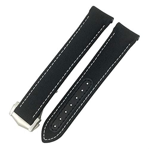 ZUC Nylon Watchband 19mm 20mm 21mm Pass Für Omega Seamaster Diver 300 AT150 Planet Ozean Gebogenes Ende Blaues Leinwand Stoff Uhrengurt(Black white,19mm) von ZUC