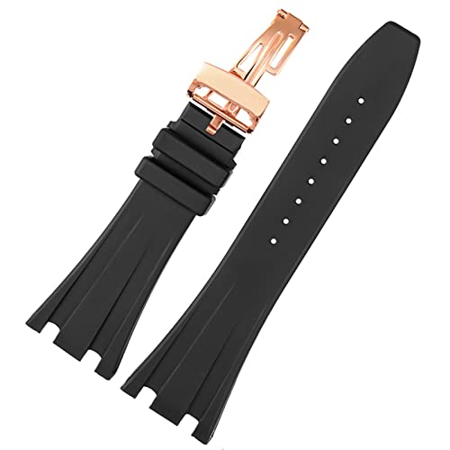 ZUC Schwarzes Silikon Gummi Armband für Audemars für Piguet Gurt 28mm Uhr Ap. Band Männer Armband Schmetterlingsschnalle-Werkzeuge (Color : Black rose buckle, Size : 28mm) von ZUC