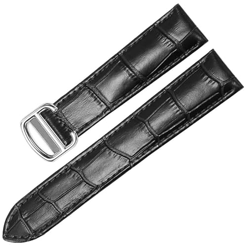 ZUC Uhrenarmband für Cartier TANk SOLO RONDE DE Echtes Leder Uhrenkette Faltschließe Uhrenarmband Zubehör Uhrenarmband Gürtel(Black Silver,18mm) von ZUC