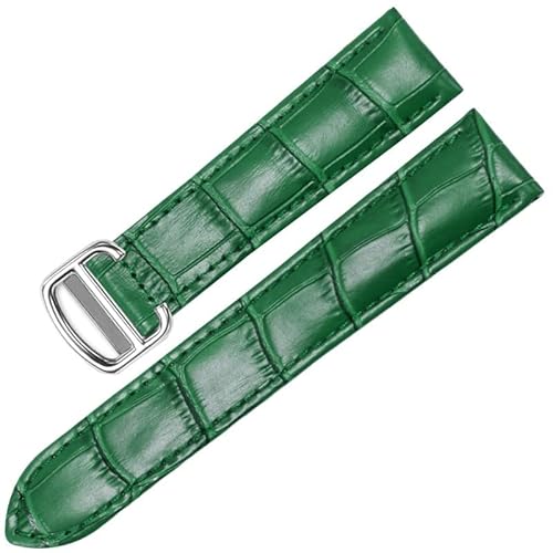 ZUC Uhrenarmband für Cartier TANk SOLO RONDE DE Echtes Leder Uhrenkette Faltschließe Uhrenarmband Zubehör Uhrenarmband Gürtel(Green Silver,22mm) von ZUC