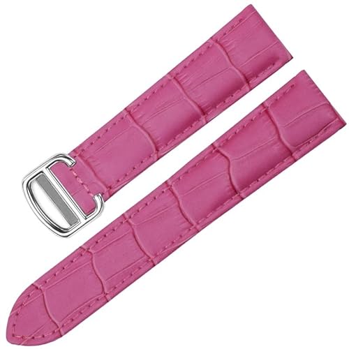 ZUC Uhrenarmband für Cartier TANk SOLO RONDE DE Echtes Leder Uhrenkette Faltschließe Uhrenarmband Zubehör Uhrenarmband Gürtel(Rose Red Silver,16mm) von ZUC