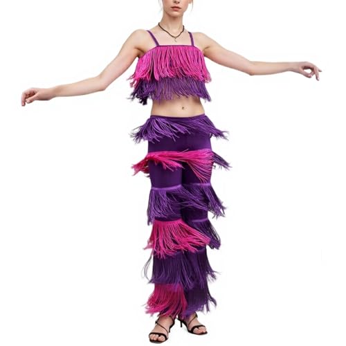 ZUCKY Damen-Tanz-Top und Hose, 2-teiliges Set, für Ballsaal, Rumba, Tango, Salsa, Violett/Pink, Klein ZUCKY Damen-Tanz-Top und Hose, 2-teiliges Set, für Ballsaal, Rumba, Tango, Salsa, Violett/Pink, Klein von ZUCKY