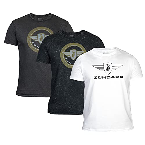 ZÜNDAPP T Shirt Herren oder Damen | Basic Tshirt 3er Set | Unisex Baumwoll T-Shirt 3er Pack (L, grau Snow Washed + grau meliert + weiß Uni) von ZÜNDAPP