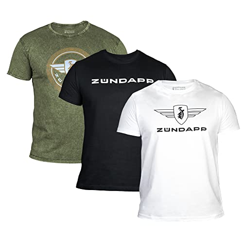 ZÜNDAPP T Shirt Herren oder Damen | Basic Tshirt 3er Set | Unisex Baumwoll T-Shirt 3er Pack (XL, Oliv meliert + schwarz Uni + weiß Uni) von ZÜNDAPP