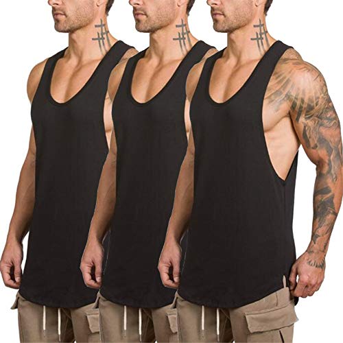 ZUEVI Herren Muskel-Tanktops, ärmellos, abgeschnitten, Bodybuilding, Fitnessstudio, Workout, Stringer-T-Shirts, Schwarz & Schwarz & Schwarz, XX-Large von ZUEVI