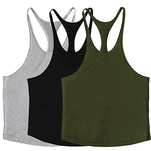 ZUEVI Herren Stringer Tank Tops Muscule Cut Bodybuilding Gym Weste Y-Back Fitness T-Shirts, Schwarz & Grau & Armeegrün, L von ZUEVI