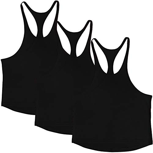 ZUEVI Herren Stringer Tank Tops Muskelschnitt Bodybuilding Gym Weste Y-Rücken Fitness T-Shirts, Schwarz, 3 Stück, X-Groß von ZUEVI