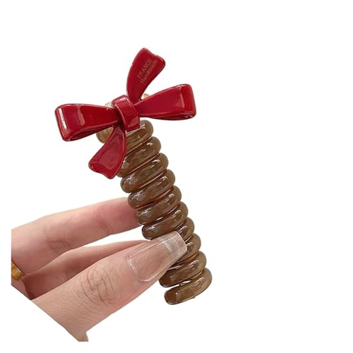1 paar Telefon Draht Bowknot Haar Schleife for Frau Mädchen Hohe Elastische Kopf Seil Pferdeschwanz Elastische Haar Krawatten Haar Zubehör(Brown) von ZUGLQYSX