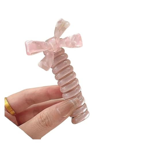 1 paar Telefon Draht Bowknot Haar Schleife for Frau Mädchen Hohe Elastische Kopf Seil Pferdeschwanz Elastische Haar Krawatten Haar Zubehör(Pink) von ZUGLQYSX