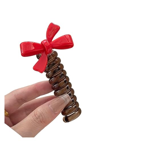 1 paar Telefon Draht Bowknot Haar Schleife for Frau Mädchen Hohe Elastische Kopf Seil Pferdeschwanz Elastische Haar Krawatten Haar Zubehör(Red) von ZUGLQYSX