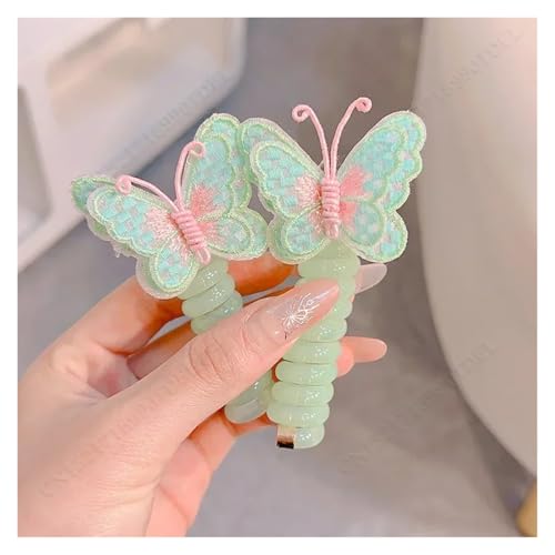 2Pcs Mädchen Elastische Gummibänder Kinder Telefon Draht Haar Krawatten Spirale Spule Haarbänder Haar Seil Pferdeschwanz Haar Zubehör(Green butterfly) von ZUGLQYSX