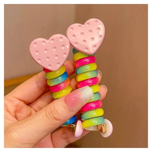 2Pcs Mädchen Elastische Gummibänder Kinder Telefon Draht Haar Krawatten Spirale Spule Haarbänder Haar Seil Pferdeschwanz Haar Zubehör(Pink heart) von ZUGLQYSX