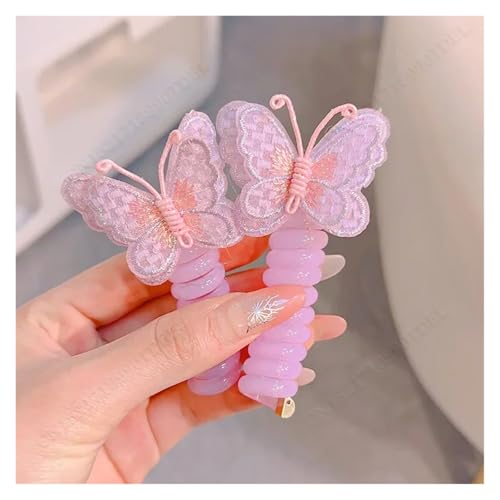 2Pcs Mädchen Elastische Gummibänder Kinder Telefon Draht Haar Krawatten Spirale Spule Haarbänder Haar Seil Pferdeschwanz Haar Zubehör(Purple butterfly) von ZUGLQYSX