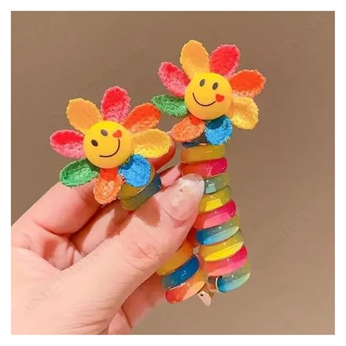 2Pcs Mädchen Elastische Gummibänder Kinder Telefon Draht Haar Krawatten Spirale Spule Haarbänder Haar Seil Pferdeschwanz Haar Zubehör(Smile flower) von ZUGLQYSX