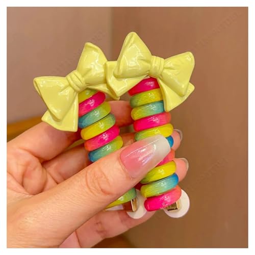 2Pcs Mädchen Elastische Gummibänder Kinder Telefon Draht Haar Krawatten Spirale Spule Haarbänder Haar Seil Pferdeschwanz Haar Zubehör(Yellow bow) von ZUGLQYSX