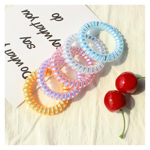5PCS Telefon Draht Elastische Haarbänder for Mädchen Helle Bunte Headwear Pferdeschwanz Halter Gummibänder Frauen Haar Zubehör(Color Mix 5pcs) von ZUGLQYSX