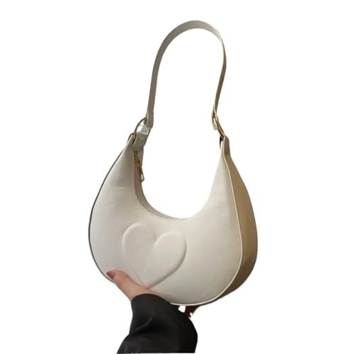 ZUGLQYSX Damen Halbmond Schultertasche Crescent Unterarmtasche Große Kapazität PU Leder Schultertasche Handtasche Hobo Bag FüR Reisen, Arbeit Und Alltag(White) von ZUGLQYSX