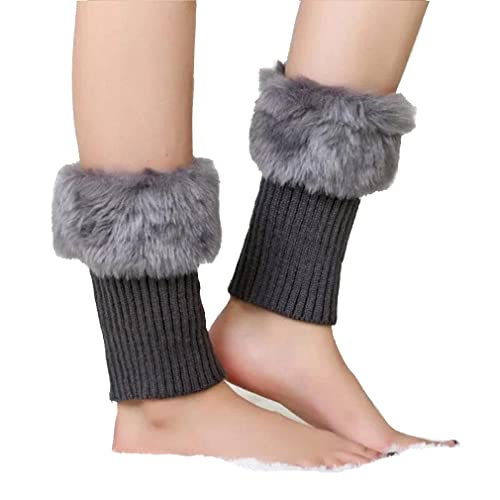 Frauen Pelz-Besatz Beinwärmer Stiefel Abdeckung, Warme Winter Kurze Bein Wärmer Stricken Beinstulpen Leg Warmers für Damen Mädchen (Dunkelgrau) von ZUICC