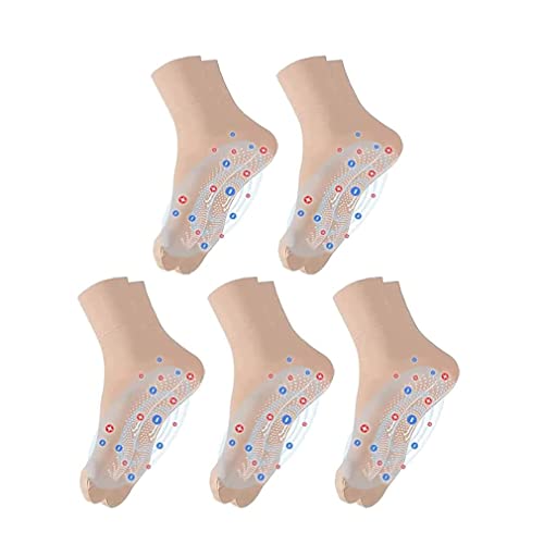 ZUICC Turmalin Ionic Body Shaping Stretch Socken, Fußmassagesocke, Negative Ions Shaping Elastische Socken,Rutschfeste Kristallstrümpfe, Weich Und Komfortabel, Gute Luftdurchlässigkeit (5 Paar-Beige) von ZUICC