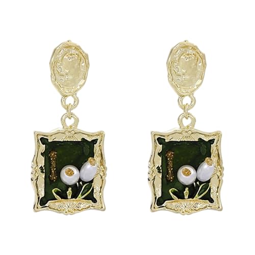 Ohrringe mit Ölgemälde, Blume, Legierung, Textur, moderner Schmuck, modische Nadeln, geeignet für den täglichen Gebrauch und Partys, französische elegante Vintage-Ohrringe, Einheitsgröße, Wie von ZUJIABAO