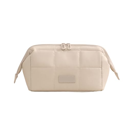 Premium-Polyester-Make-up-Organizer mit verdicktem Reißverschluss, verschleißfeste Fächer für den Urlaub, unverzichtbar, modischer Polyester-Make-up-Etui, beige, Mass Beauty von ZUJIABAO