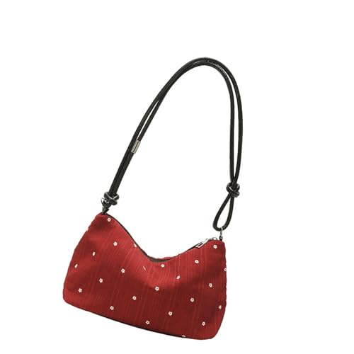 ZUJIABAO Damen Dot Unterarmtasche Multi Pocket Design Praktische Verbundstoff Schultertasche für verschiedene Anlässe Falten Textur Handtasche für Reisen, rot, One Size von ZUJIABAO