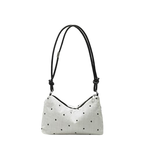 ZUJIABAO Damen Dot Unterarmtasche Multi Pocket Design Praktische Verbundstoff Schultertasche für verschiedene Anlässe Falten Textur Handtasche für Reisen, weiß, One Size von ZUJIABAO