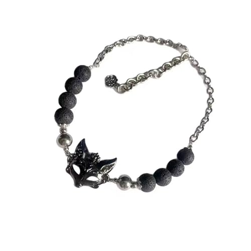 ZUJIABAO Elegante Lowrie Schlüsselbein-Halskette, dunkle Vulkanperlen, Gothic-Anhänger, Schmuck für Damen, lässig oder formell, Gothic-Stil von ZUJIABAO