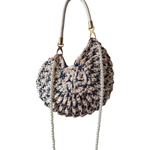 ZUJIABAO Elegante Muschelschale verzierte Tasche Kunstperlen Kette Candy Tone Polyester Schultertasche geräumige Fächer Design Strand gewebte Handtasche, I, One Size von ZUJIABAO
