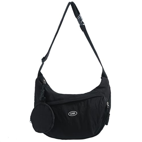 ZUJIABAO Halbmond-Umhängetasche für Damen, leichte Nylon-Tasche mit mehreren Fächern für Pendler und Freizeitausflüge, modische Umhängetasche, Schwarz , One Size von ZUJIABAO