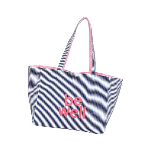 ZUJIABAO Leichte wendbare Canvas-Tasche mit gestickten Streifen und mehreren Fächern für den täglichen Gebrauch, trendige koreanische gestreifte lässige Handtasche, blau, One Size von ZUJIABAO