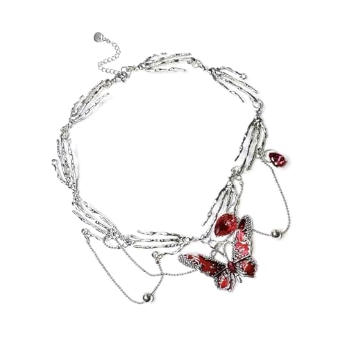 ZUJIABAO Mehrschichtige Schmetterlings-Halskette mit roter Glasur, Quasten, trendig, mehrsträngig, handgefertigt, Legierung, Schmuck, Schmetterling ZUJIABAO Mehrschichtige Schmetterlings-Halskette mit roter Glasur, Quasten, trendig, mehrsträngig, handgefertigt, Legierung, Schmuck, Schmetterling von ZUJIABAO