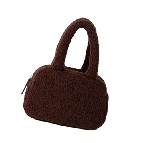 ZUJIABAO Praktische Fleece-Handtasche mit Tragegriff oben, Retro-Handtasche mit Reißverschluss, einfacher Zugriff, weiche Winterhandtaschen für Damen und Mädchen, Fleece-Handtasche, coffee, One Size von ZUJIABAO