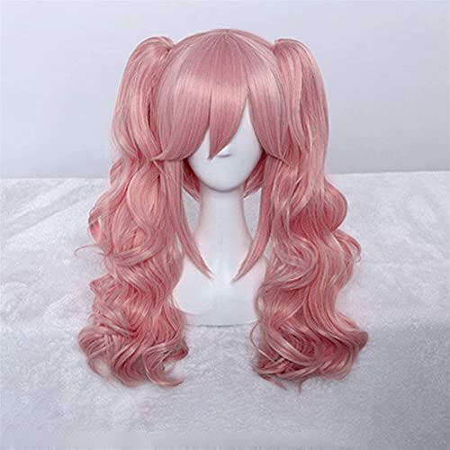 Anime Cosplay Rose Net Perücken mit Pony 100% Hochtemperaturbeständige Faserrosa Lange gerade Doppelschwanzhaar 18inches chenghuax von ZUKKY