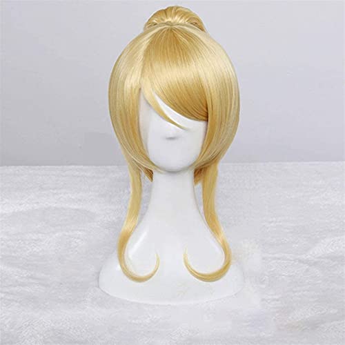 Anime Cosplay Rose Net Perücken mit Pony 100% hochtemperaturbeständige Faserlichtgelb Langes Gerade Einzelne Pferdeschwanzhaar 20inches chenghuax von ZUKKY